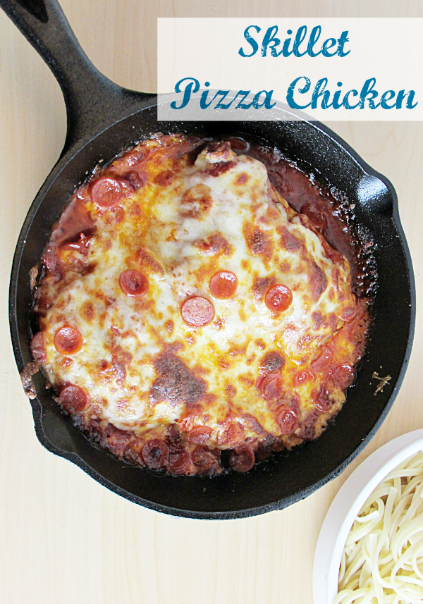 Skillet Pizza Chicken is a great weeknight dinner for pizza fans that don't want pizza every night! And, you only use one skillet to make it! 